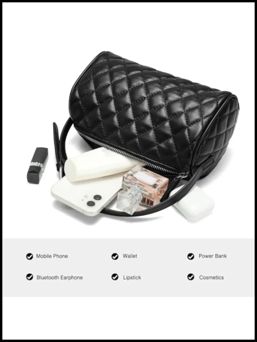 Vegan Faux Leather Barrel Handbag with Adjustable Detachable Strap Hobo Purse